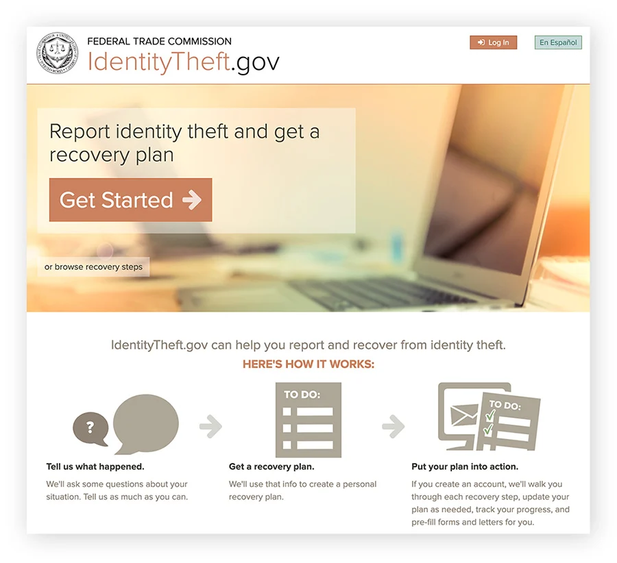 如果您的社会安全号码被盗，立即在 identitytheft.gov上报告。
